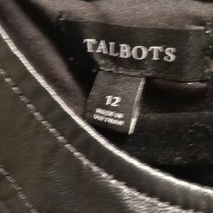 FINAL PRICE NWT TALBOTS black l/s dress w faux leather trim & gold buttons 12